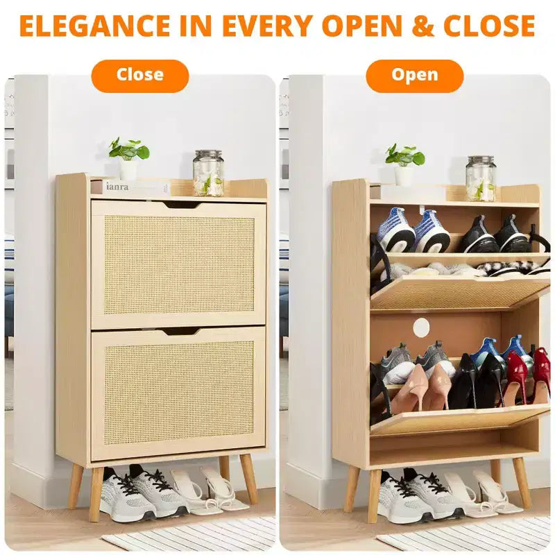 Meuble à chaussures GustoWave avec tiroirs basculants - Organisateur ventilé et anti-odeurs pour 15-20 paires de chaussures, armoire à chaussures anti-basculement