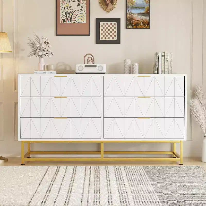 Commode en bois pour chambre à coucher, large commode à 6 tiroirs, grande unité de rangement en tour, organisateur de placard pour salon, couloir