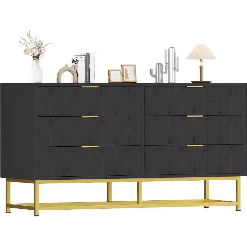 Commode en bois pour chambre à coucher, large commode à 6 tiroirs, grande unité de rangement en tour, organisateur de placard pour salon, couloir