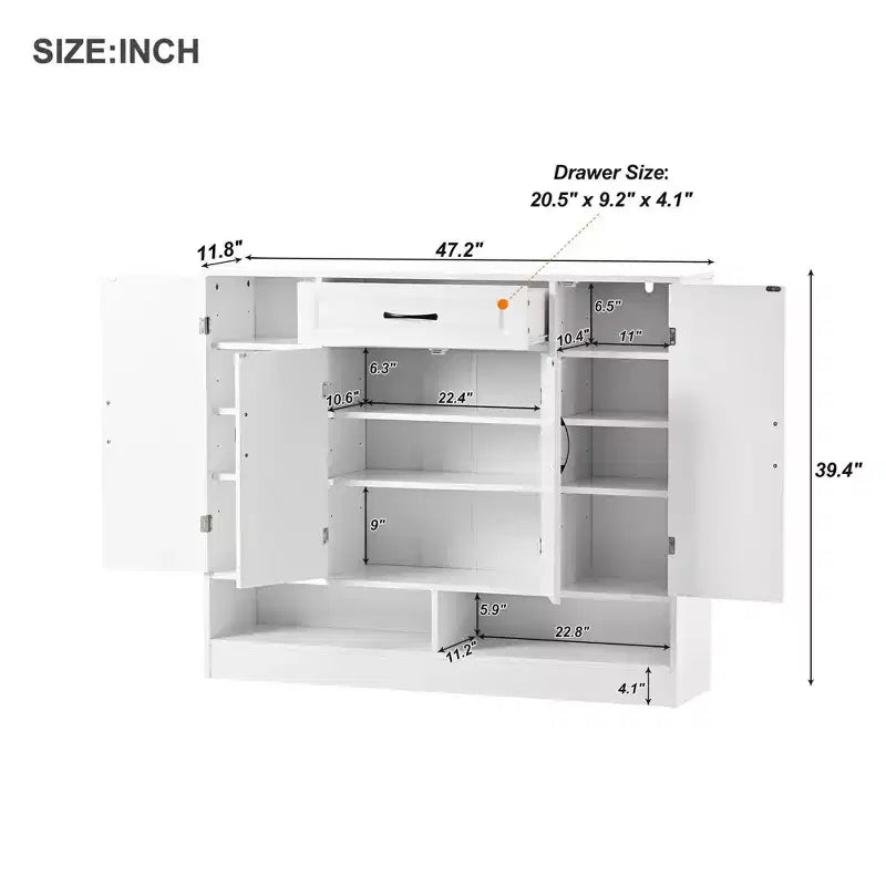 Meuble à chaussures Okak, Meuble de rangement avec 4 portes, 1 tiroir et étagères réglables, Meuble d'entrée pour Entrée, Salon