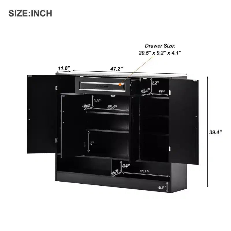 Meuble à chaussures Okak, Meuble de rangement avec 4 portes, 1 tiroir et étagères réglables, Meuble d'entrée pour Entrée, Salon