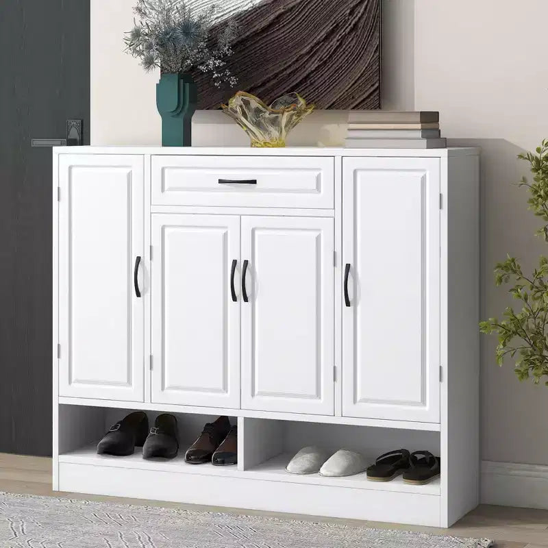 Okak Shoe Cabinet, Storage Cabinet with 4 Doors, 1 Drawer and Adjustable Shelves, Entryway Cabinet for Entryway, Living Room
