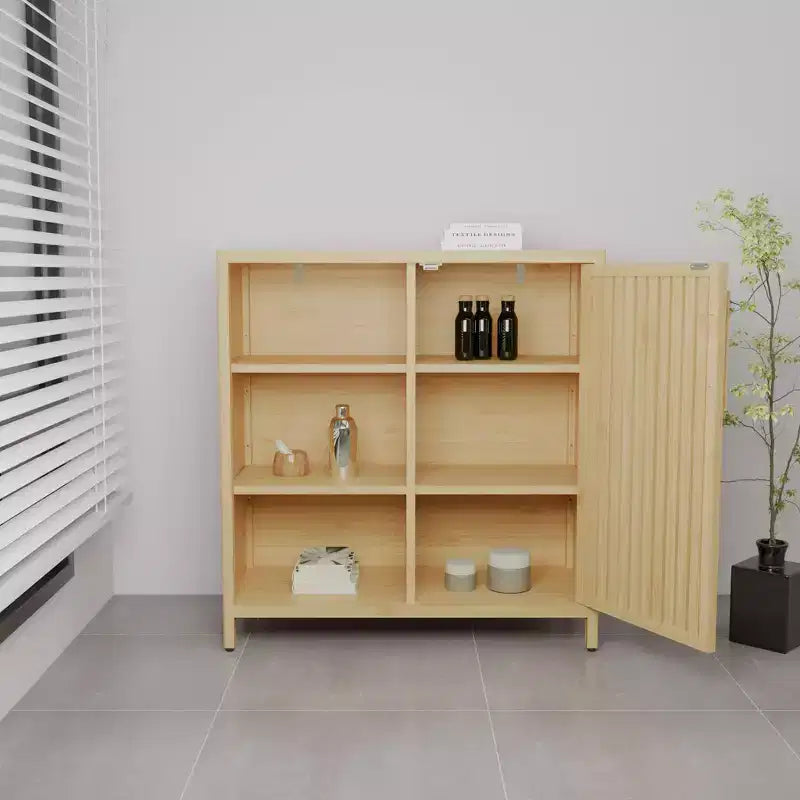 Meuble à chaussures étroit en bambou Okak avec 2 portes et 3 étagères, rangement pour chaussures pour entrée, foyer, couloir, chambre à coucher