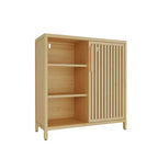 Meuble à chaussures étroit en bambou Okak avec 2 portes et 3 étagères, rangement pour chaussures pour entrée, foyer, couloir, chambre à coucher