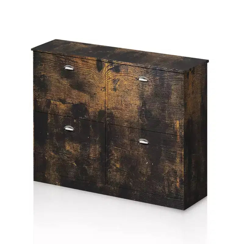 Meuble à chaussures Okak, porte-chaussures étroit avec 4 tiroirs et poignée métallique, rangement à chaussures pour entrée, foyer, couloir, chambre à coucher