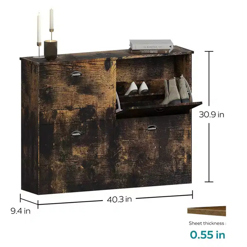 Meuble à chaussures Okak, porte-chaussures étroit avec 4 tiroirs et poignée métallique, rangement à chaussures pour entrée, foyer, couloir, chambre à coucher