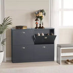 Meuble à chaussures Okak, porte-chaussures étroit avec 4 tiroirs et poignée métallique, rangement à chaussures pour entrée, foyer, couloir, chambre à coucher