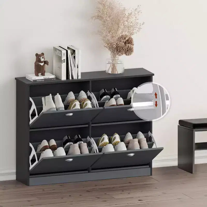 Meuble à chaussures Okak, porte-chaussures étroit avec 4 tiroirs et poignée métallique, rangement à chaussures pour entrée, foyer, couloir, chambre à coucher