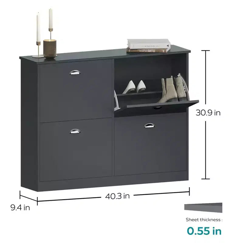 Meuble à chaussures Okak, porte-chaussures étroit avec 4 tiroirs et poignée métallique, rangement à chaussures pour entrée, foyer, couloir, chambre à coucher