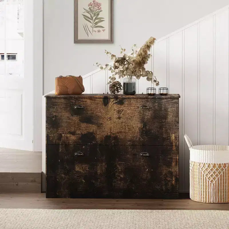 Meuble à chaussures Okak, porte-chaussures étroit avec 4 tiroirs et poignée métallique, rangement à chaussures pour entrée, foyer, couloir, chambre à coucher