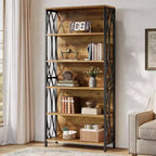 Lantine 70.87 Industrial Bookshelf, 6-Tier Bookcase with Geometric Metal Frame & Open Storage Shelves for Home Office, Living Room, Brown