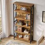Bibliothèque industrielle Lantine 70.87, étagère à 6 niveaux avec cadre métallique géométrique et étagères de rangement ouvertes pour bureau à domicile, salon, marron