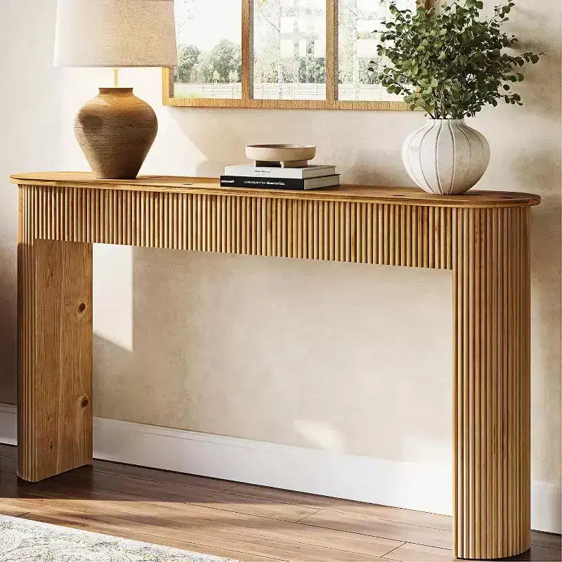 Console en bois massif Lantine, table d'entrée de 160 cm, table de canapé derrière le canapé pour salon, couloir, entrée