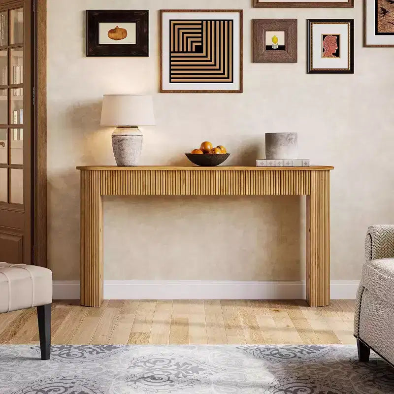 Console en bois massif Lantine, table d'entrée de 160 cm, table de canapé derrière le canapé pour salon, couloir, entrée