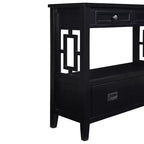 Hostack Table Console de Ferme 91 cm en Bois avec 4 Tiroirs et 1 Étagère de Rangement pour Entrée et Salon, Noir
