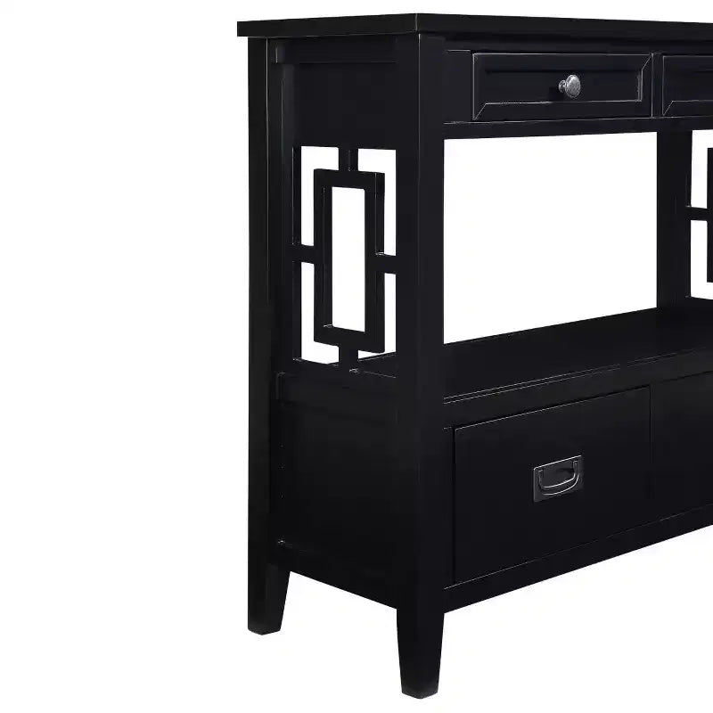 Hostack Table Console de Ferme 91 cm en Bois avec 4 Tiroirs et 1 Étagère de Rangement pour Entrée et Salon, Noir