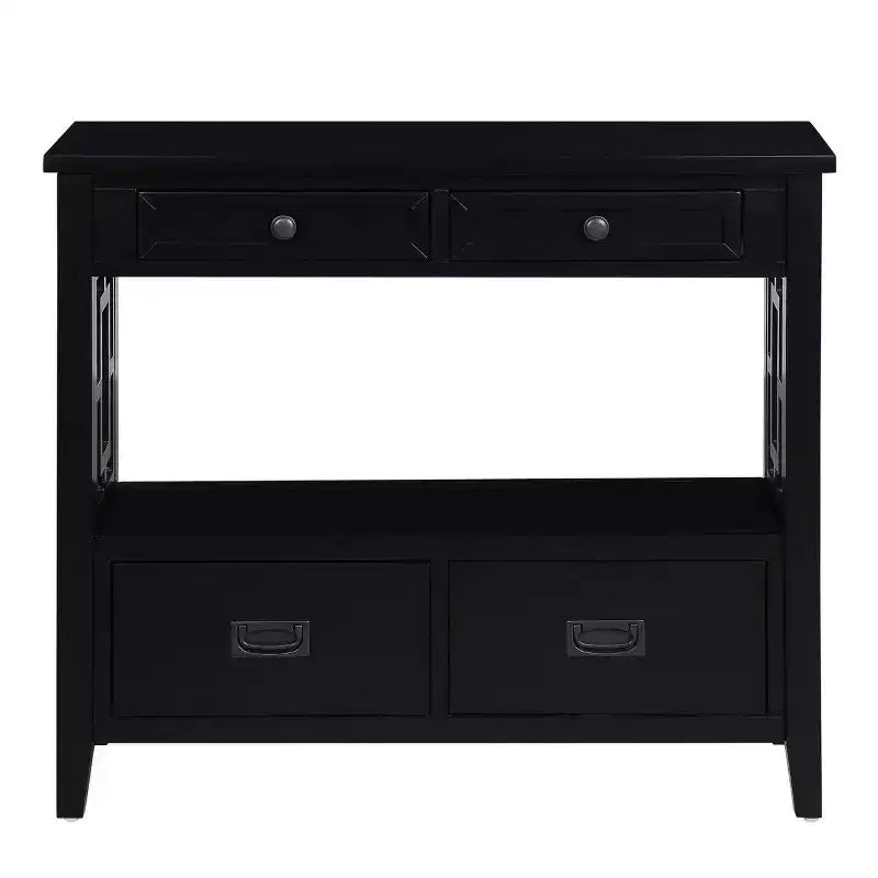 Hostack Table Console de Ferme 91 cm en Bois avec 4 Tiroirs et 1 Étagère de Rangement pour Entrée et Salon, Noir
