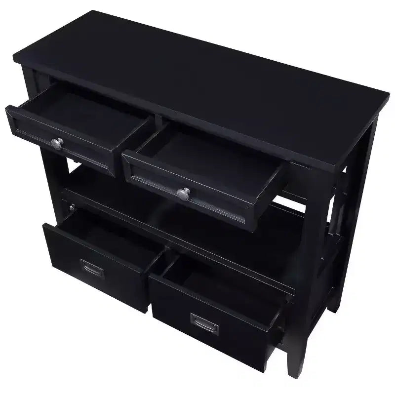 Hostack Table Console de Ferme 91 cm en Bois avec 4 Tiroirs et 1 Étagère de Rangement pour Entrée et Salon, Noir