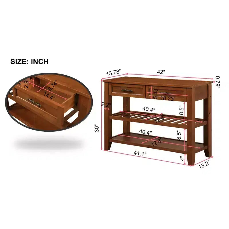 Hostack Table console de 106,7 cm avec 2 tiroirs de rangement et 2 étagères pour salon et salle à manger, marron