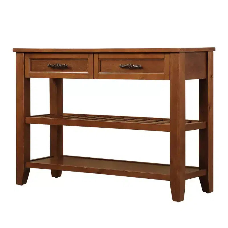 Hostack Table console de 106,7 cm avec 2 tiroirs de rangement et 2 étagères pour salon et salle à manger, marron