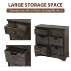 GDFStudio Elsie Meuble de rangement en bois massif avec tiroirs et paniers en rotin
