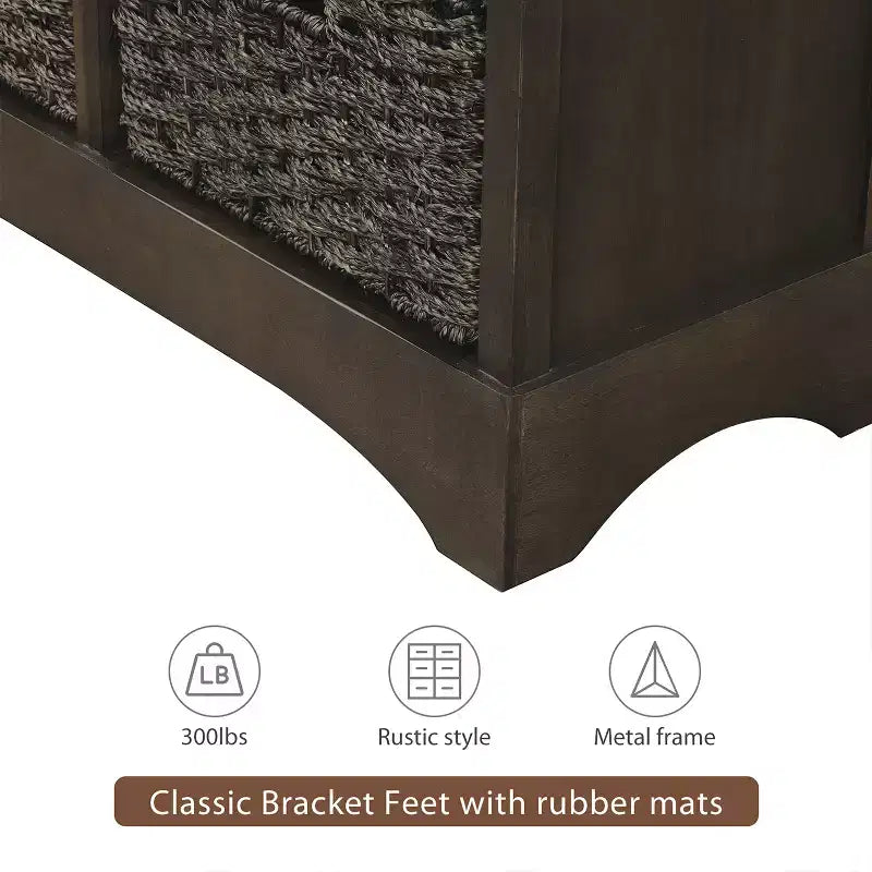 GDFStudio Elsie Meuble de rangement en bois massif avec tiroirs et paniers en rotin