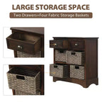 GDFStudio Elsie Meuble de rangement en bois massif avec tiroirs et paniers en rotin