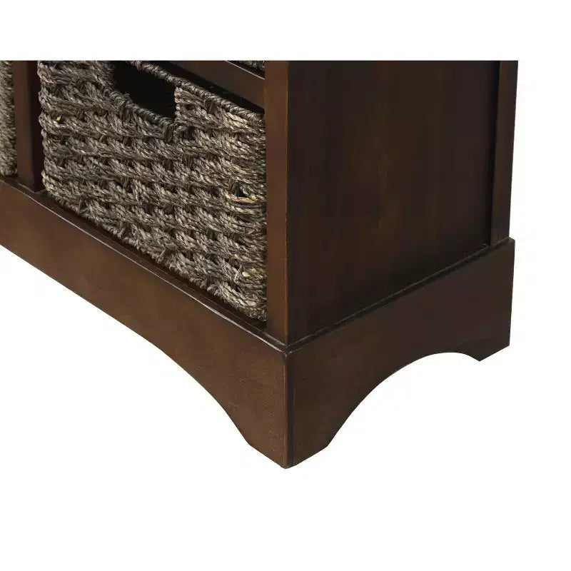 GDFStudio Elsie Meuble de rangement en bois massif avec tiroirs et paniers en rotin