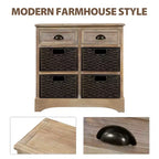 GDFStudio Elsie Meuble de rangement en bois massif avec tiroirs et paniers en rotin