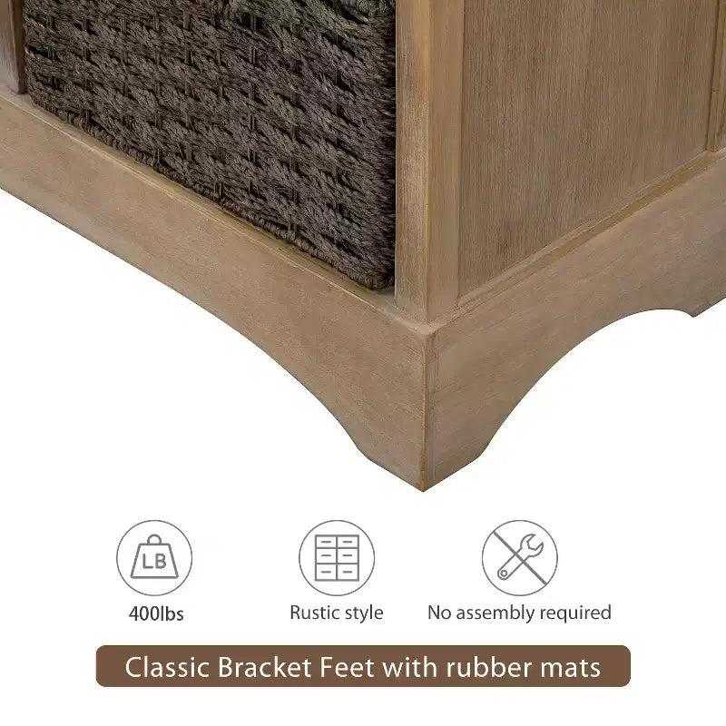GDFStudio Elsie Meuble de rangement en bois massif avec tiroirs et paniers en rotin