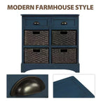 GDFStudio Elsie Meuble de rangement en bois massif avec tiroirs et paniers en rotin