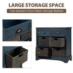 GDFStudio Elsie Meuble de rangement en bois massif avec tiroirs et paniers en rotin