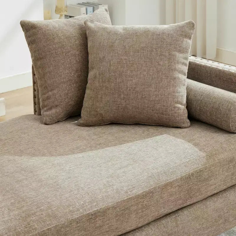 Chaise longue capitonnée en chenille Ashtabula de GDFStudio avec garniture cloutée