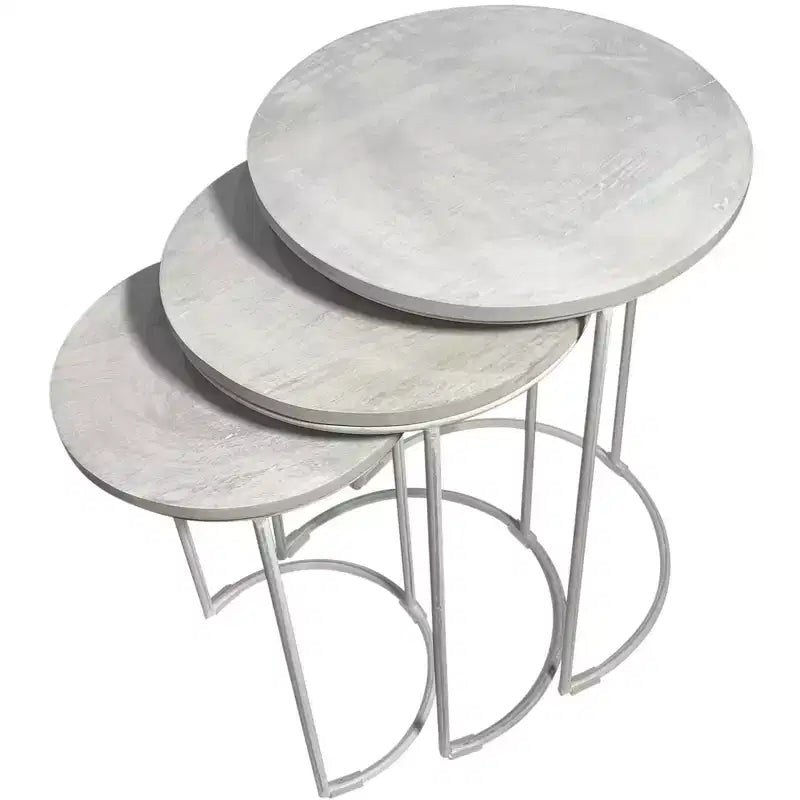 HomeRoots Lot de Deux Tables Gigognes Rondes à Cadre en Bois Massif Blanc et Métal