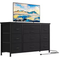 55'' Long TV Stand with Power Outlet Entertainment Center, Storage Fabric Drawer Unit for Bedroom, Wide Dresser with 10 Large Drawers