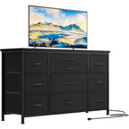 55'' Long TV Stand with Power Outlet Entertainment Center, Storage Fabric Drawer Unit for Bedroom, Wide Dresser with 10 Large Drawers