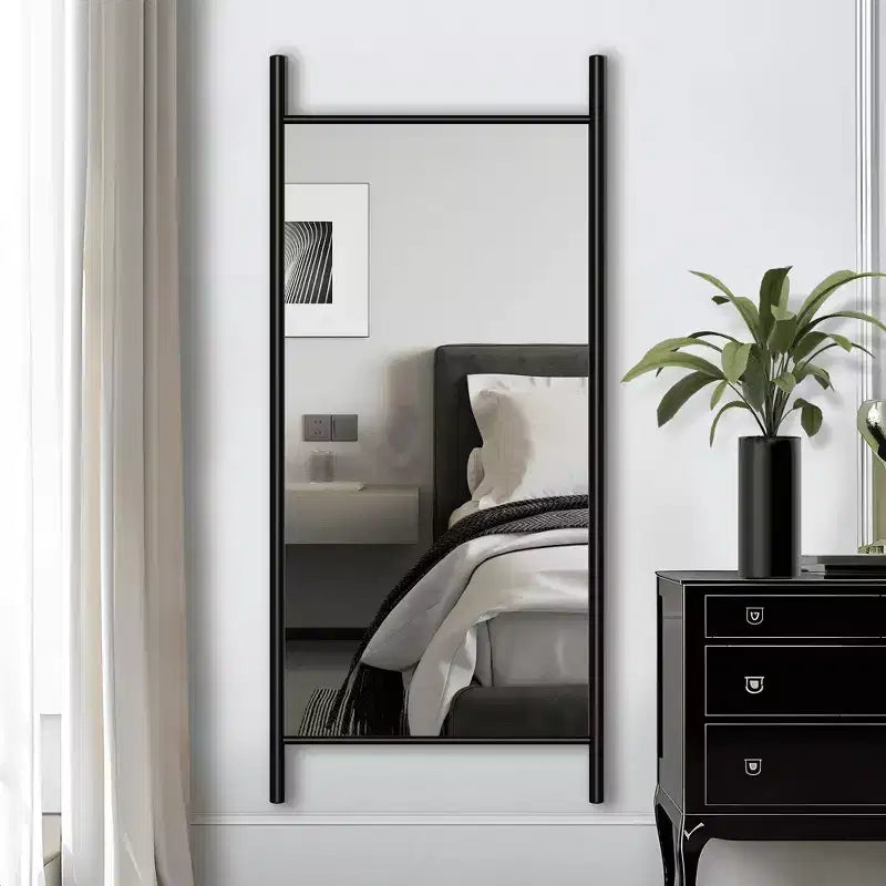 MAYEERTY Miroir pleine longueur en bois massif échelle rectangulaire noyer 63x24x1in sans support