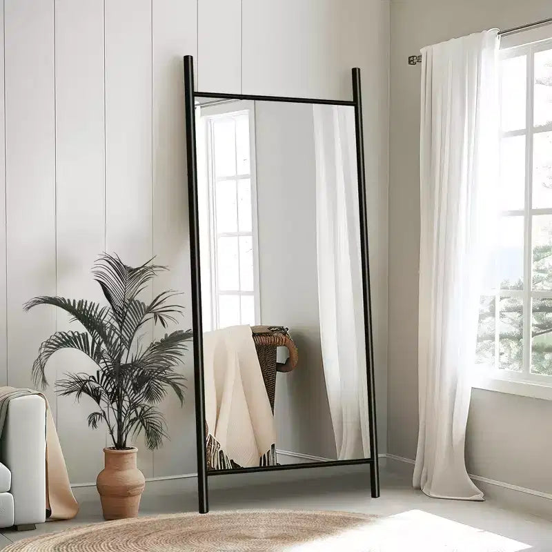 MAYEERTY Miroir pleine longueur en bois massif échelle rectangulaire noyer 63x24x1in sans support