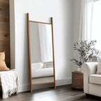 MAYEERTY Miroir pleine longueur en bois massif échelle rectangulaire noyer 63x24x1in sans support