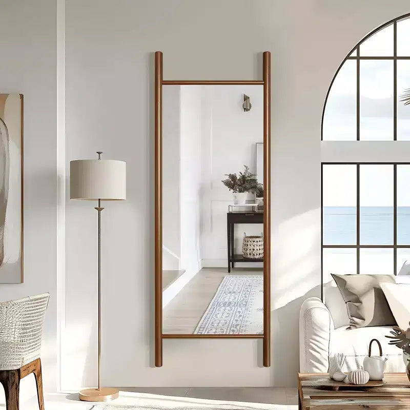 MAYEERTY Miroir pleine longueur en bois massif échelle rectangulaire noyer 63x24x1in sans support