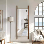 MAYEERTY Miroir pleine longueur en bois massif échelle rectangulaire noyer 63x24x1in sans support