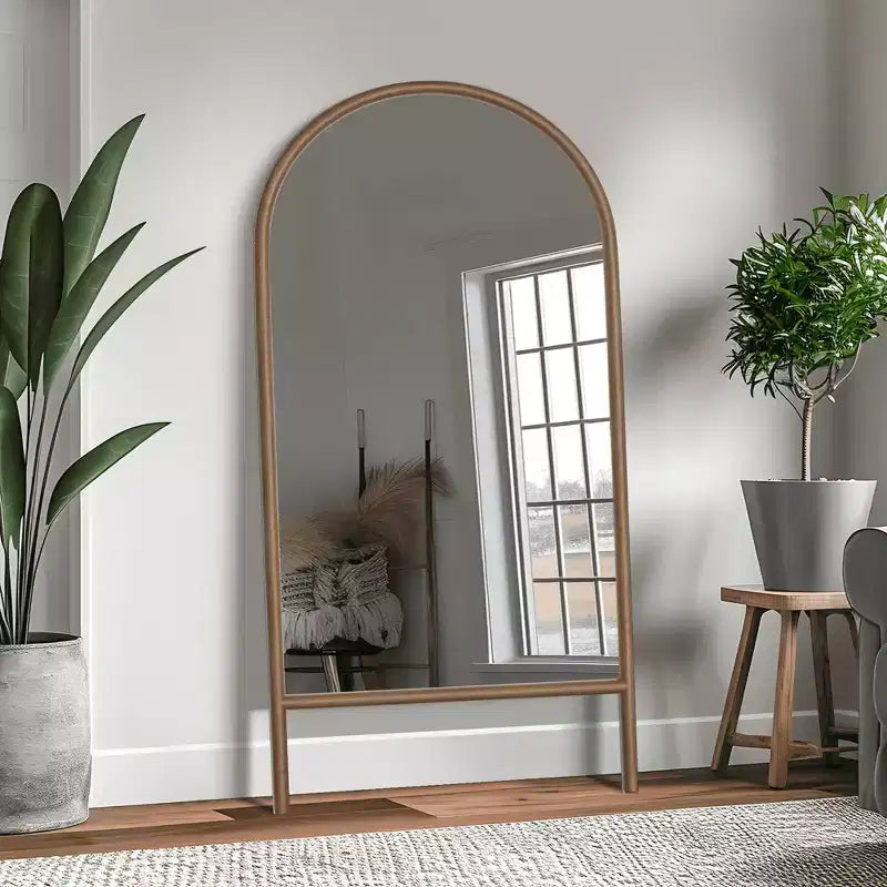 MAYEERTY Miroir pleine longueur en bois massif échelle rectangulaire noyer 63x24x1in sans support