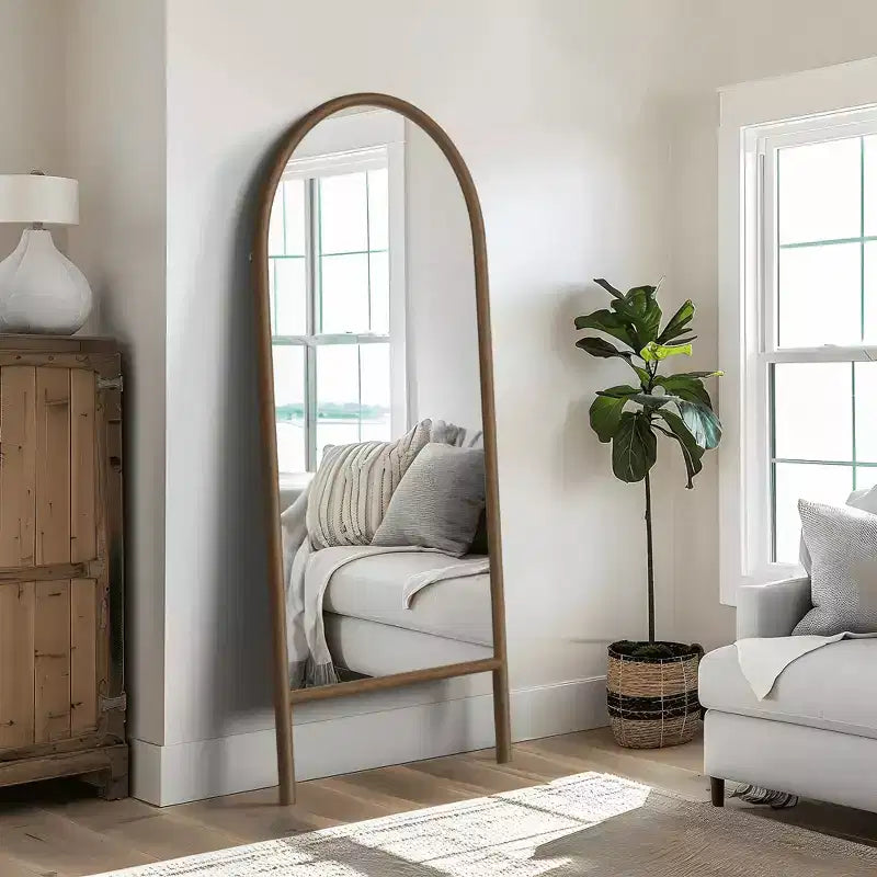 MAYEERTY Miroir pleine longueur en bois massif échelle rectangulaire noyer 63x24x1in sans support