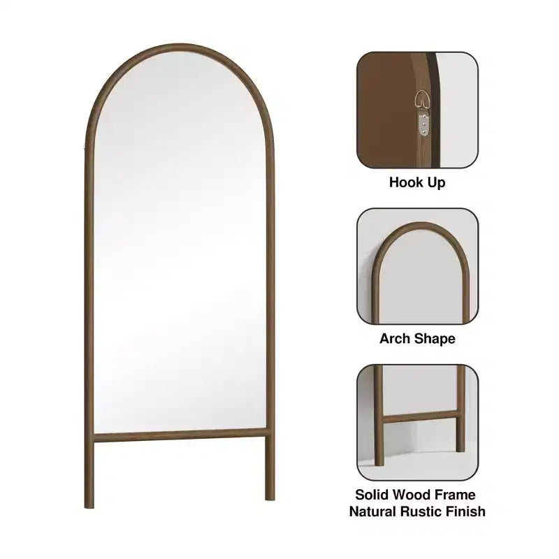 MAYEERTY Miroir pleine longueur en bois massif échelle rectangulaire noyer 63x24x1in sans support