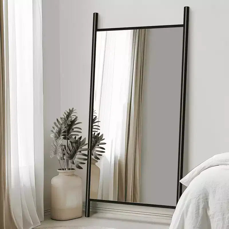 MAYEERTY Miroir pleine longueur en bois massif échelle rectangulaire noyer 63x24x1in sans support