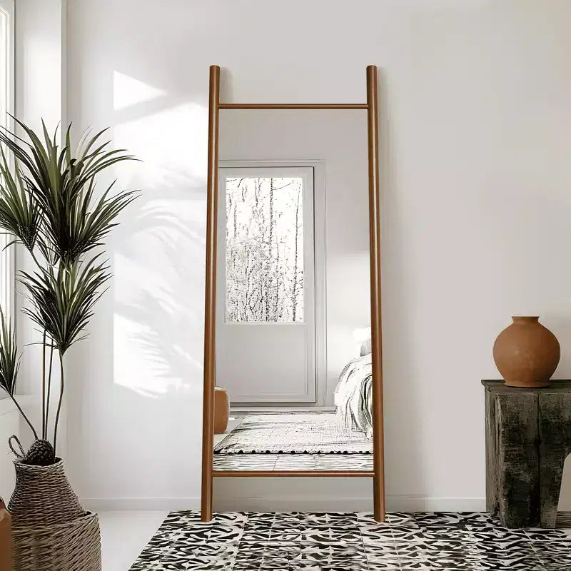 MAYEERTY Miroir pleine longueur en bois massif échelle rectangulaire noyer 63x24x1in sans support