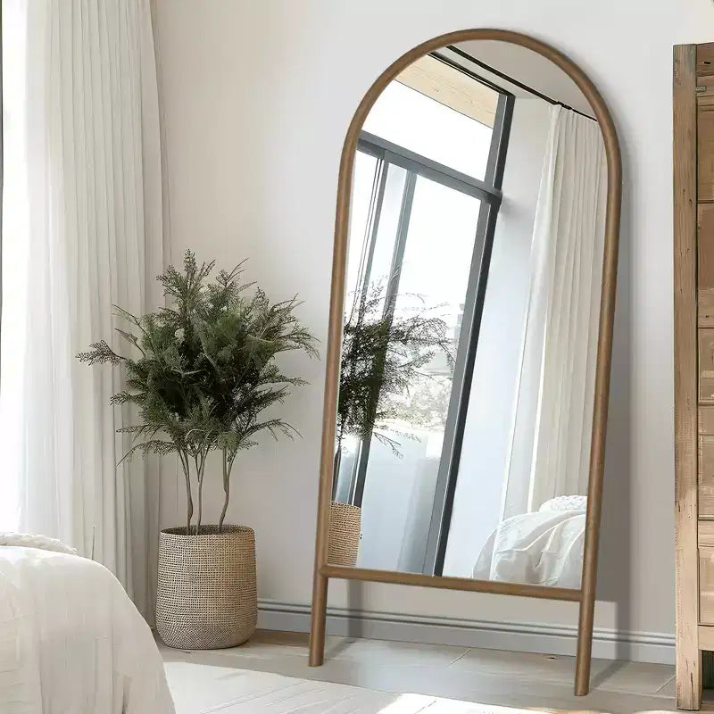 MAYEERTY Miroir pleine longueur en bois massif échelle rectangulaire noyer 63x24x1in sans support