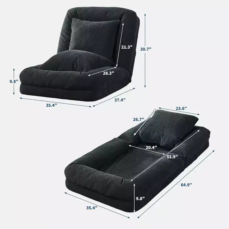 Lit de luxe pour chien Acekool en chenille 5 positions réglable et pliable avec oreillers moelleux, grande chaise longue pour humains et animaux de compagnie