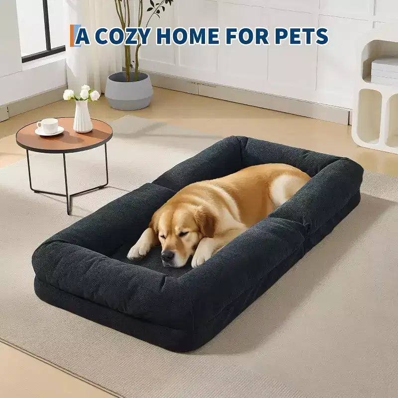 Lit de luxe pour chien Acekool en chenille 5 positions réglable et pliable avec oreillers moelleux, grande chaise longue pour humains et animaux de compagnie