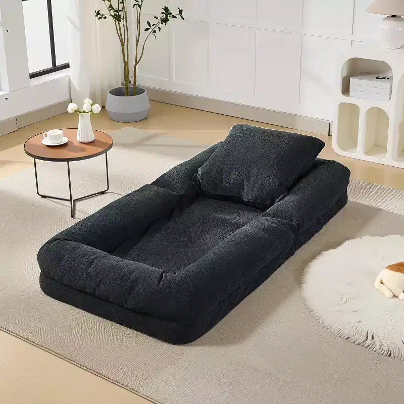 Lit de luxe pour chien Acekool en chenille 5 positions réglable et pliable avec oreillers moelleux, grande chaise longue pour humains et animaux de compagnie